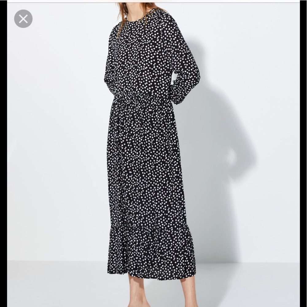 Zara long black and white polkadot dress